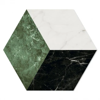 Marmor Hexagon Klinker <strong>Artis</strong>  Vit-Svart-Grön Matt 15x17 cm
